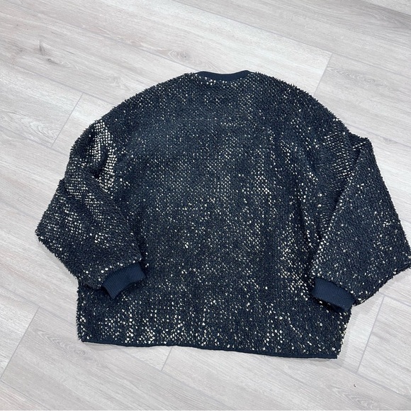 Zara oversized faux fur sequin bomber jacket black gold medium - Picture 9 of 12